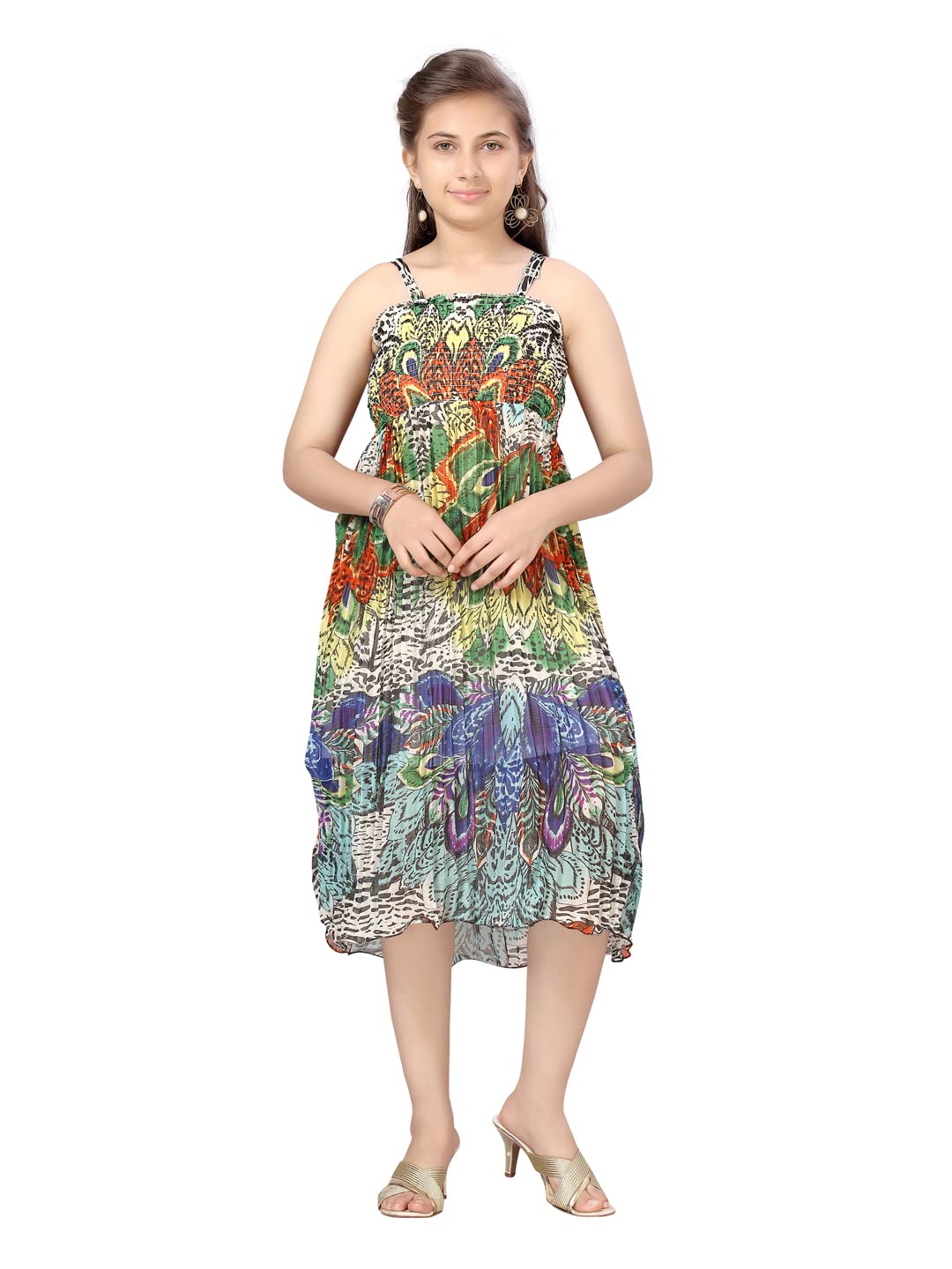 Aarika Girls Georgette Skater Knee-Length Dress (MD-A-22535_Multi_34) Multicolour