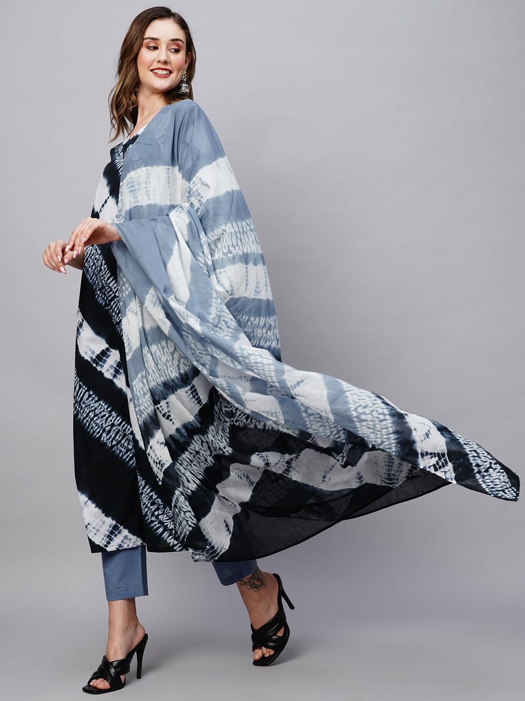 Anni Designer Women'S Cotton Blend Staright Printed Kurta With Pant & Dupatta (Sana Blue)