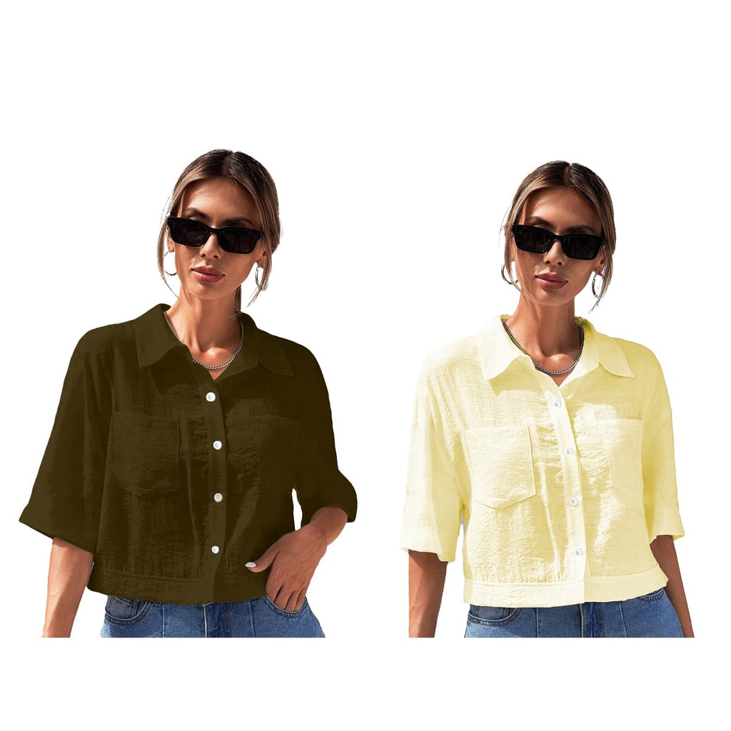 Toplot Shirt For Women || V-Collar Solid Crop For Woman || Half Sleeves For Women || Oversized Shirt For Woman (V-Crop-Shirt-518