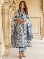 Pinkmint Women Cotton Blend Floral Printed Kurta with Pant & Dupatta