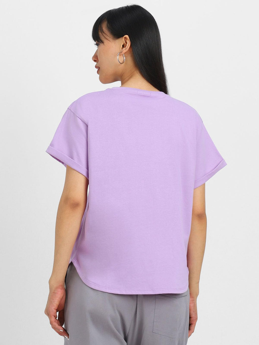 Juneberry Pure 100% Cotton Oversized Loose Baggy Fit Round Neck With Drop Shoulder White & Lilac & Black Half Sleeves Boyfriend