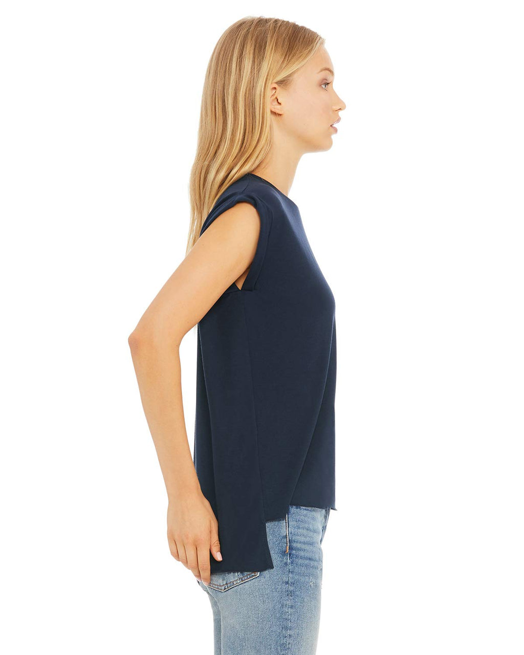 Ladies Flowy Muscle T-Shirt with Rolled cuff - DARK gRY HEATHER - S(D0102H7WHN6)