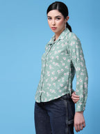 OOMPH! Shirts for Women, Floral Printed, Green