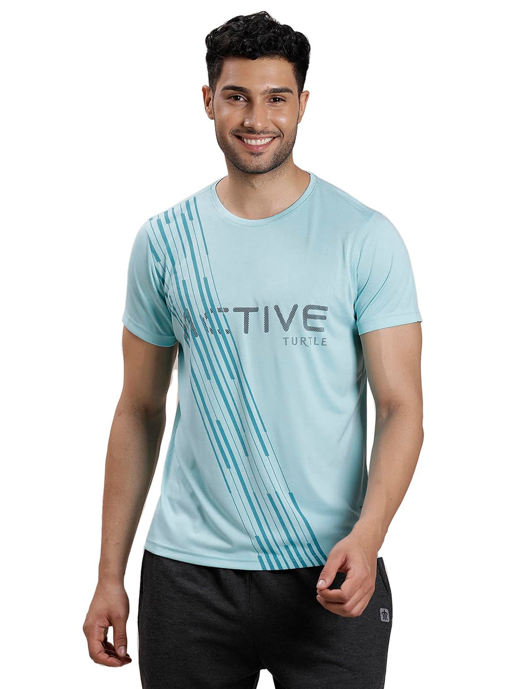 Turtle Men Polyster Cotton Sim Fit Printed Crew Neck Tshirt Sea Green
