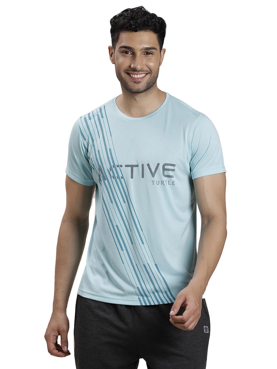 Turtle Men Polyster Cotton Sim Fit Printed Crew Neck Tshirt Sea Green