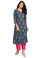 Varanga Women'S Cotton Kurta (Vark229852_Navy Blue_Medium)