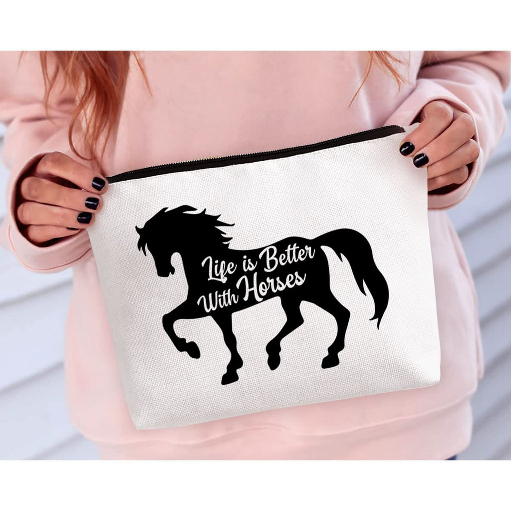 BiuNiuring Horse Gifts for Women, Horse Gifts for Horse lovers, Equestrian Gifts, Horse Makeup Bag, Life Is Better With Horses