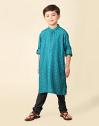 Fabindia Boys Viscose Blend Self Design Regular Kurta (1031840TEAL_Teal