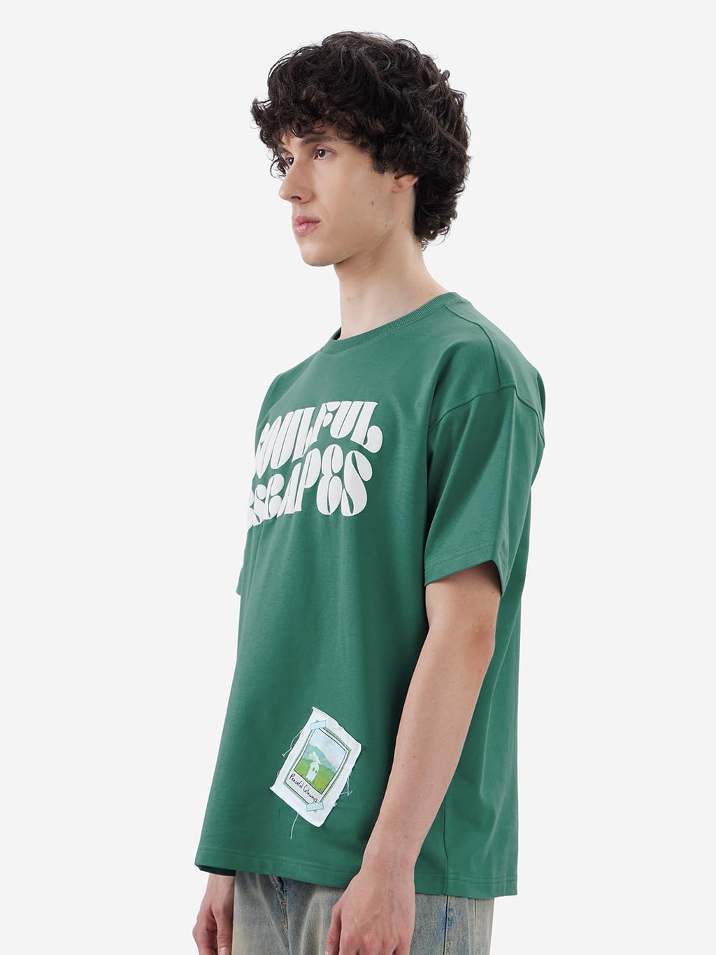 The Souled Store Soulful Men and Boys Short Sleeves Round Neck Green Puuff Printed Cotton Oversized T-Shirts