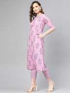 Libas WomenS Cotton Printed Regular Fit Kurta Set (6410F_Purple