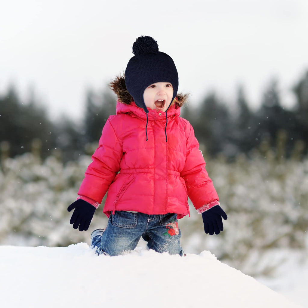 Hicdaw 6PCS Toddler Winter Hats and Baby Mittens Gloves Neck Warmer Set Baby Winter Hat Scarf Gift for Kid Boys Girls(Navy)