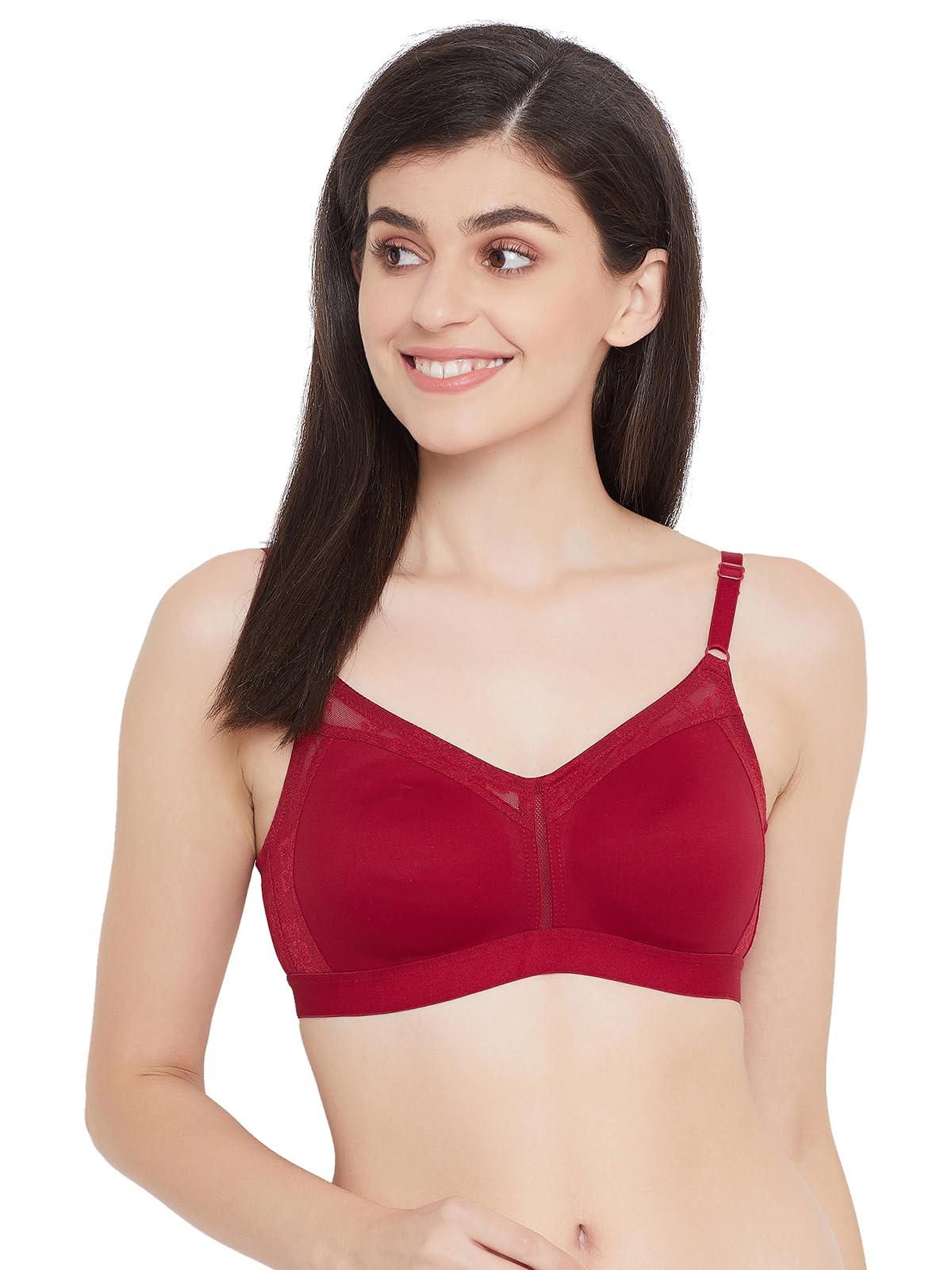 Clovia Cotton Spandex Solid Non-Padded Full Cup Wire Free Spacer Cup Bra (BR2178P09_Maroon_32F)