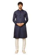 Manyavar Mens Blue Satin Solid Kurta Pyjama Set