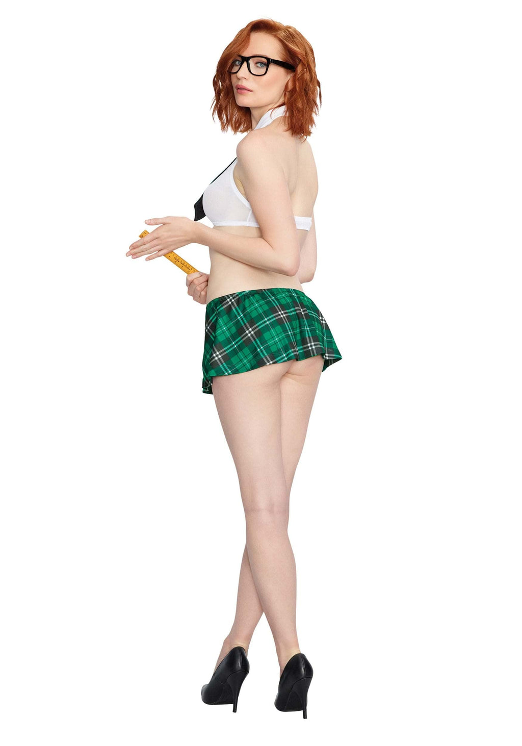 Dreamgirl Women's Schoolgirl Stretch Mesh Crop Top, White/Green, One Size