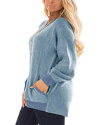 DOLNINE Womens Plus Size Tops Color Block Pocket Sweatshirts Long Sleeve Tunics Blue-16W