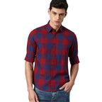 Dennis Lingo MenS Slim Fit Checked Casual Shirt (Red)