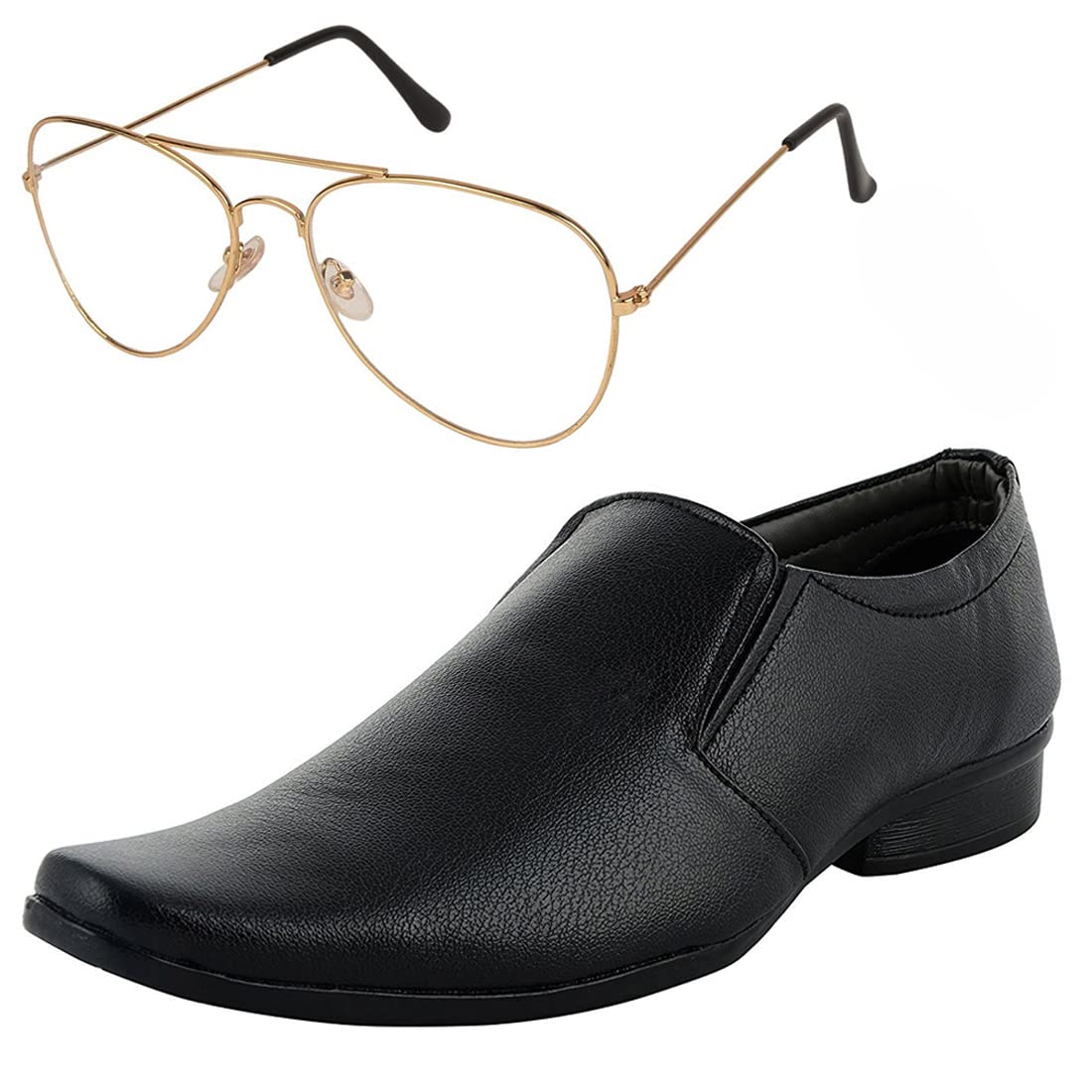 Vitoria Stylish Mens Synthetic Leather Formal Shoes with Free Unisex White Gold Avtr Sunglasses/Office Shoes/Suit Shoes/Dress S 7