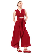 Miss Chase WomenS V-Neck Sleeveless Embellished Wrap Jumpsuit (Mcss25D91-84-143-06, Maroon, Xl)
