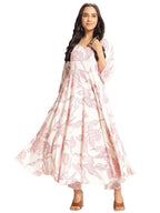 ANNI DESIGNER Womens Rayon Viscose Anarkali Printed Kurta with Pant (Rishiva Cream_XL_Cream_X-Large)