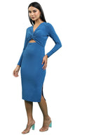 Ketch WomenS Cotton Blend Solid Twist Front Cutout Midi Dress Knee-Length Khj6000609_Blue
