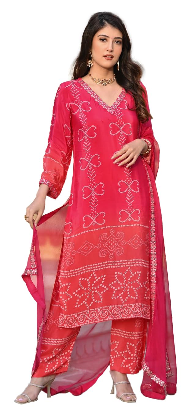 Fashion Basket Soft Silk Kurta Set With Duptta For Women Red
