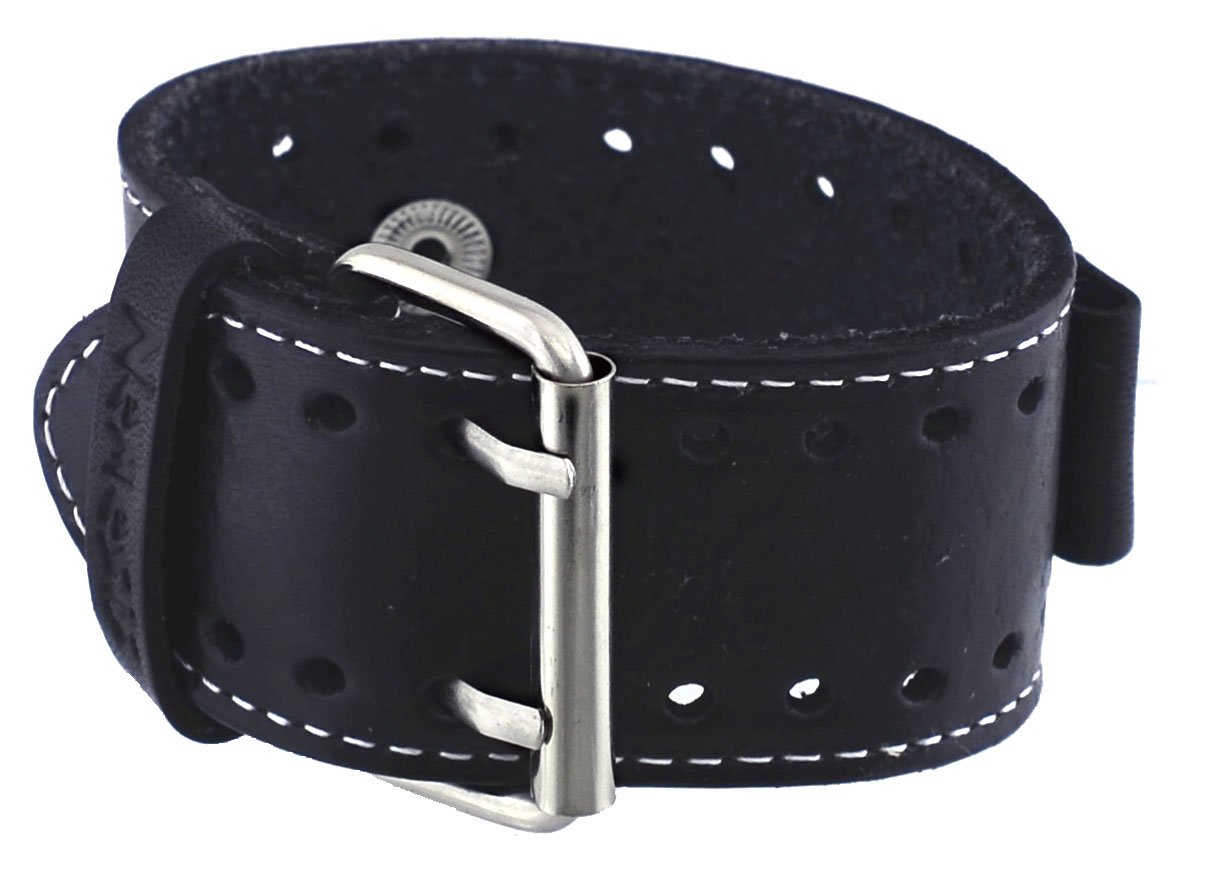 Nemesis STH-K 22mm Lug Width Black Wide Leather Cuff Wrist Watch Band