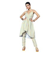 Ziyaa Women'S Pista Green Chinon A-Line Kurta And Pant Set(Zikuch3781Andpa-Xl)