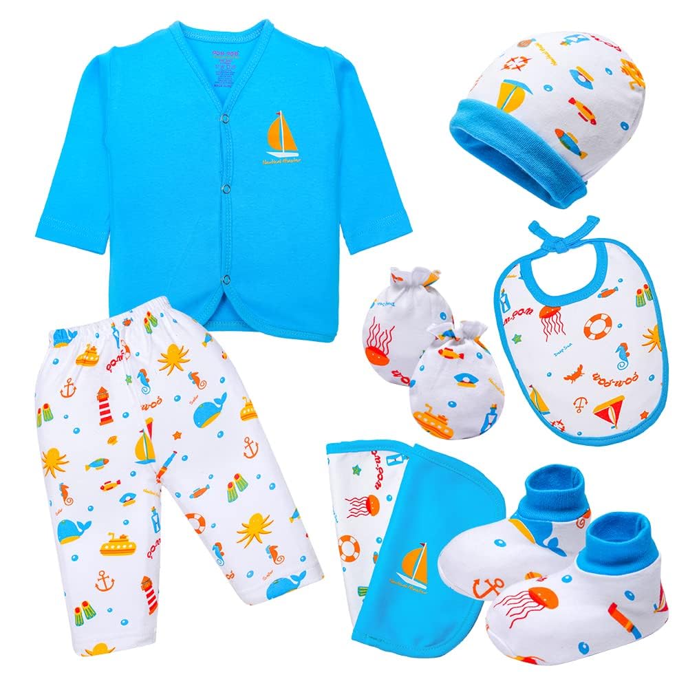 pompom SWEET HEARTS 100% Cotton Hosiery Newborn Baby Gift Set  Clothing Gift Pack of 8 for Boys & Girls  FullSleeve TShirt,  0-3