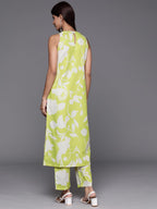 Varanga Women Lime Green Halter Neck Kurta With Bottom