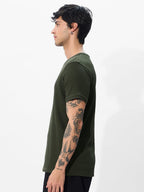 The Souled Store Official Korean T-Shirt: Olive Men and Boys Short Sleeves Round Neck Purple Graphic Printed Regular Fit Cotton
