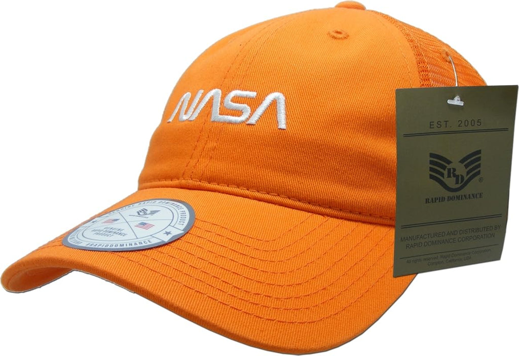 NASA Relaxed Trucker Caps, Worm, Orange