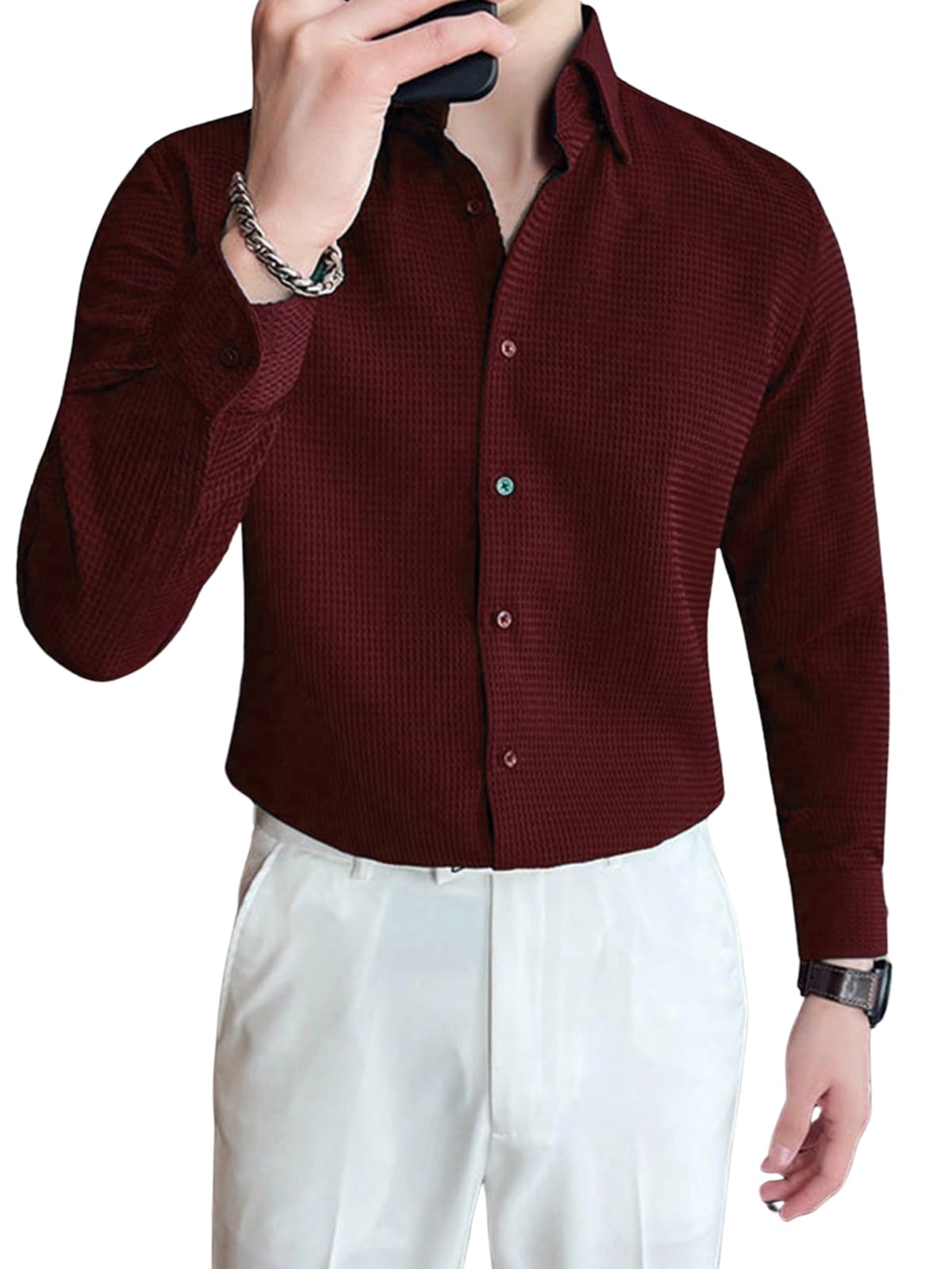 Greciilooks MenS Formal Button Down Shirt  Slim Fit Office Wear ShirtS For Men | Textured Long Sleeve Cotton Blend | Business 
