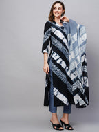 Anni Designer Women'S Cotton Blend Staright Printed Kurta With Pant & Dupatta (Sana Blue)