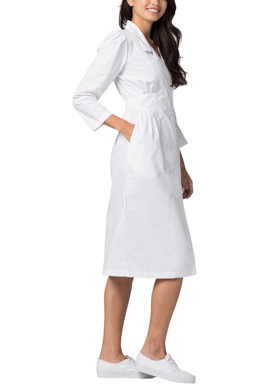 Adar Universal Scrub Dress for Women - Fitted Midriff Dress - 2810 - White - 10