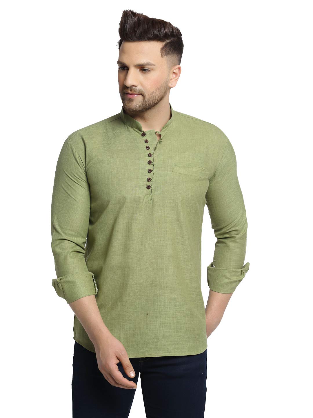 Jompers Mens Solid Cotton Short Kurta
