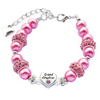 DOLON Dark Pink Glass Pearl Color Rhinestone Granddaugther Charm Bracelet Jewelry Wedding Bridal Birthday Christmas