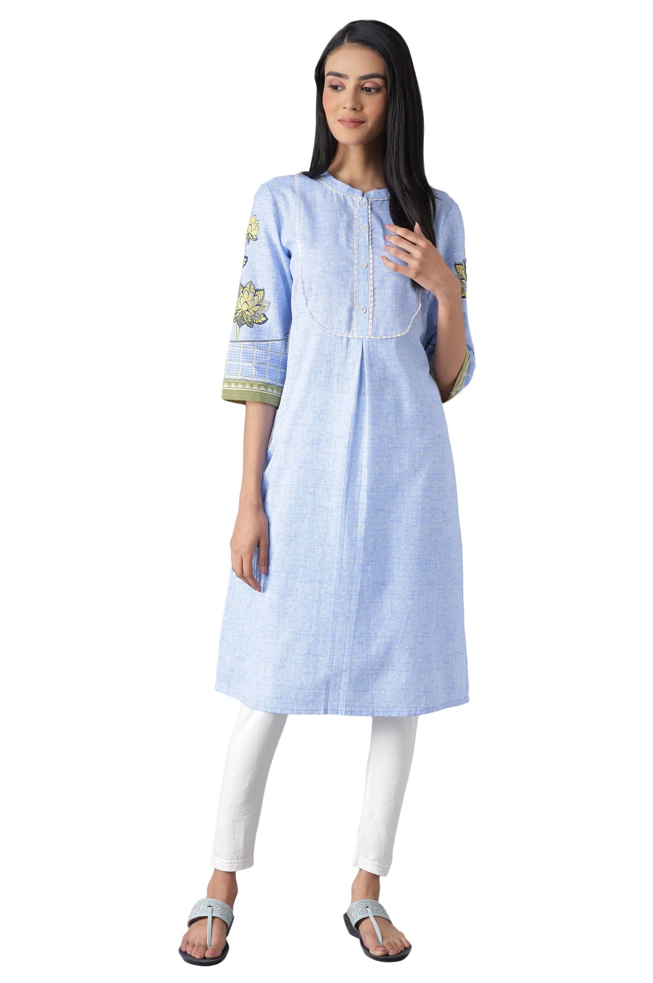 Aurelia Womens Cotton Blend Kurta & Tight (22FEAS14352-503680_Blue