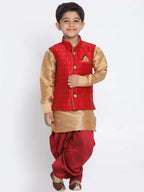 Vastramay Banarasi Brocade Woven Jacquard Nehru/Modi Jacket With Silk Pathani Kurta & Dhoti Pant Set  Traditional Ethnic Wear Fo