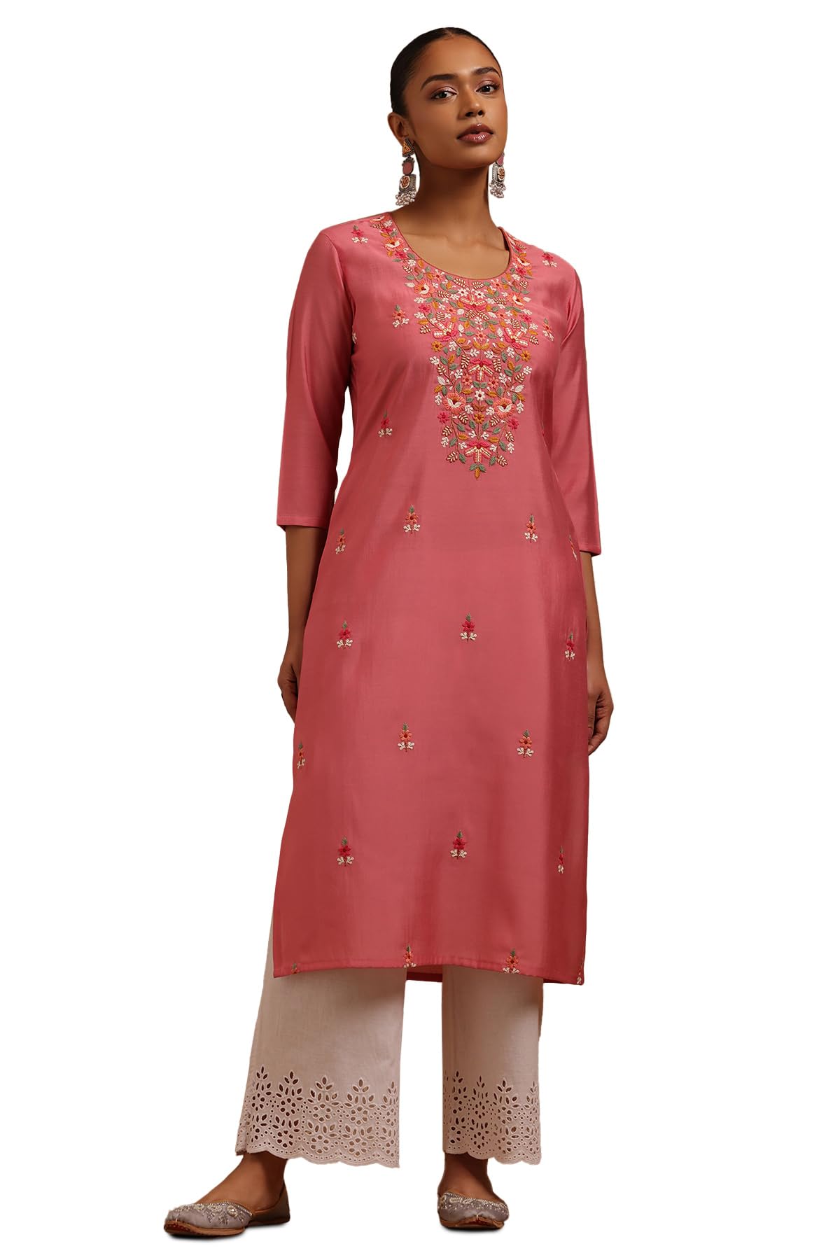 Soch Women Roman Silk Floral Chikankari Embroidered Kurta