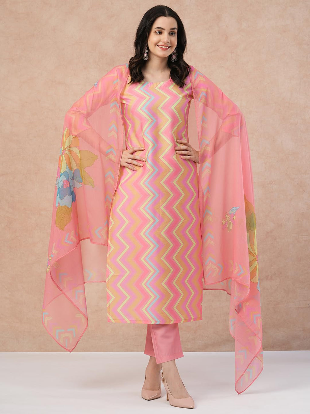 ANNI DESIGNER Women s Kurta with Trousers and Dupatta, Pink, S