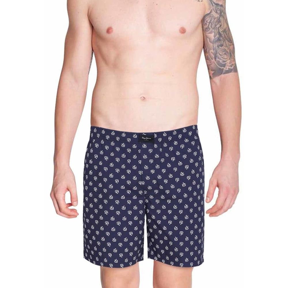 Pepe Jeans Floral Cotton Mens Boxers (Blue, Large)