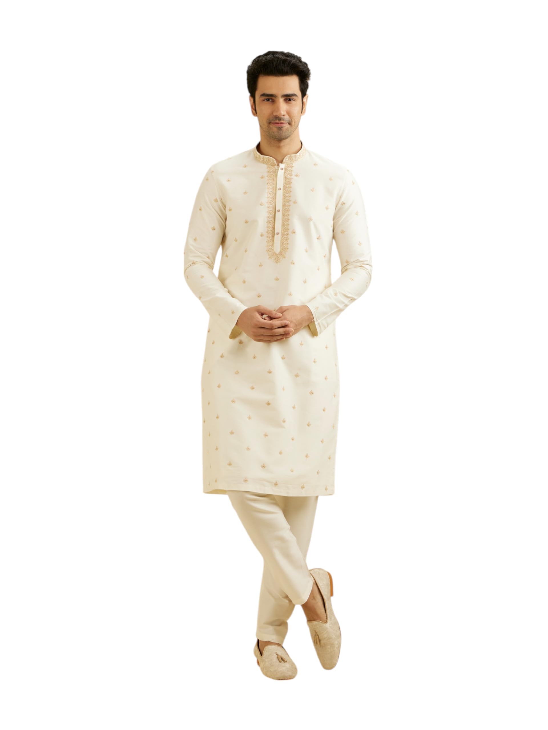 Manyavar MenS Viscose Blend Embellished Kurta Set (Cream,Xxxl)