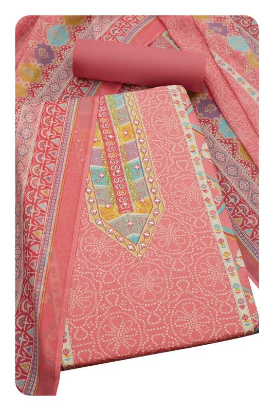 Soch Women Cotton Blend Bandhani Print Unstitch Dress Material with Mirror Work