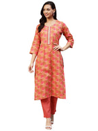 ANNI DESIGNER Women's Cotton Blend Printed Straight Kurta with Pant (Vadidev Orange_XXL_Orange_XX-Large)