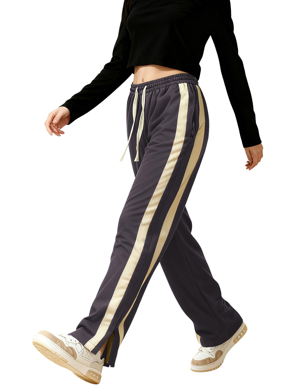 Leriya Fashion WomenS Wide Leg Track Pants With Contrast Side Panel | Relaxed Drawstring Fit Streetwear Trousers | Poly Blend Ca 32