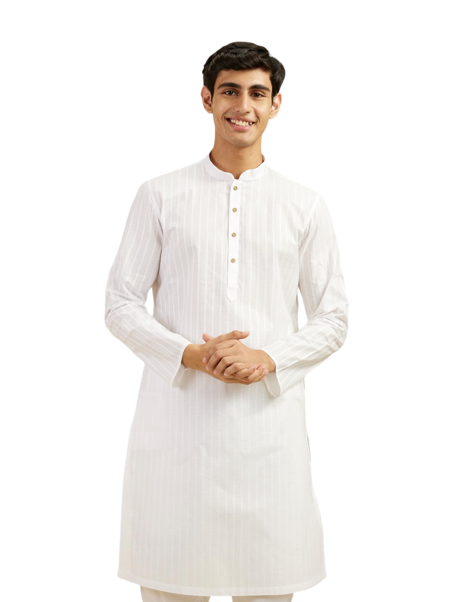 DIWAS BY MANYAVAR Mens Cotton Self Design Kurta (White,M)