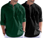 Hemrin Combo Of Men Solid Cotton Blend Straight Kurta Shirt Pack Of 2