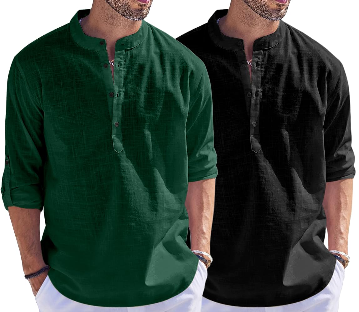 Hemrin Combo Of Men Solid Cotton Blend Straight Kurta Shirt Pack Of 2