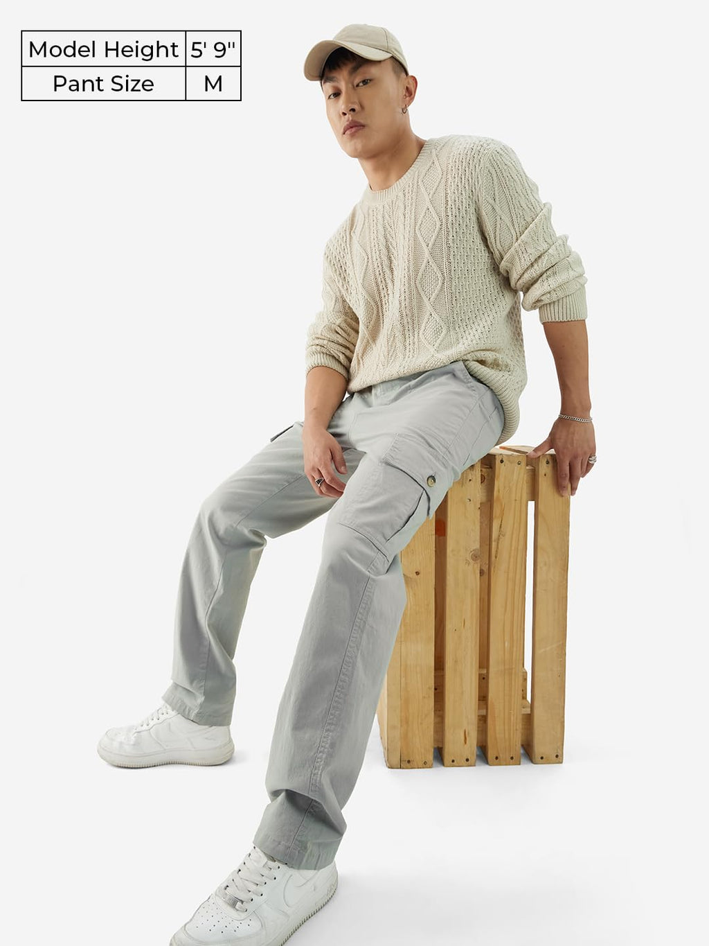 The Souled Store Solids: Ice GreyMen Cargo Pants