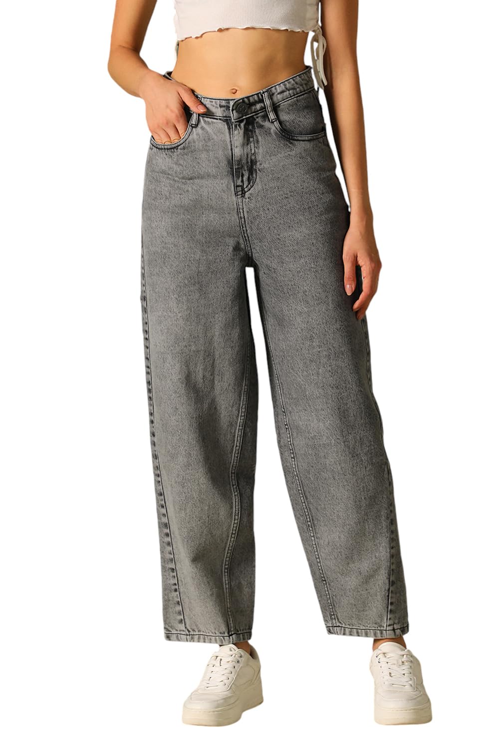 Hubberholme Women Washed Cotton Mom Fit High- Rise Jeans 18 Black